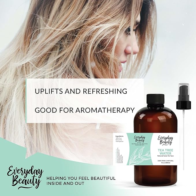 Tea Tree Water Facial Toner 16oz - All Natural Hydrating Spray Mist for Face and Hair - 100% All Natural Tea Tree Water Hydrosol with Fine Mist Cap