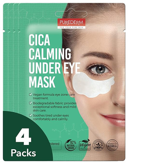 Purederm Cica Calming Under Eye Mask (4 Pack) – Cica Under Eye Patches for Relaxing & Calming
