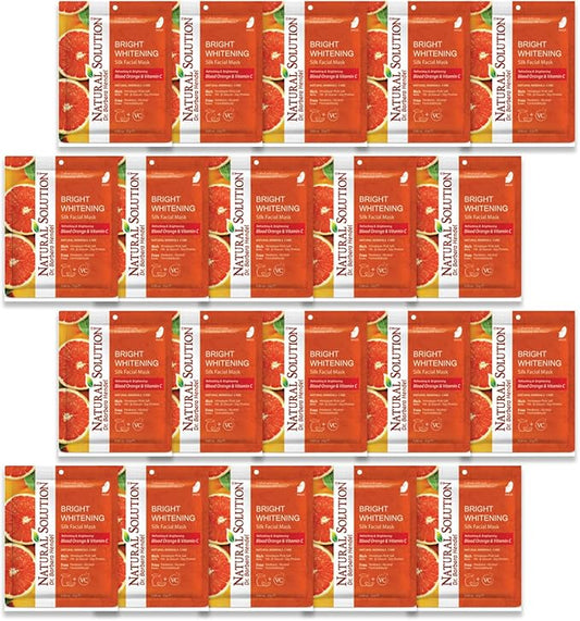 Natural Solution Sheet Mask, Enriched with Blood Orange & Vitamin C, White Brightening and Hydrating, Deep Pore Cleansing, Facial Skin Care - Pack of 20