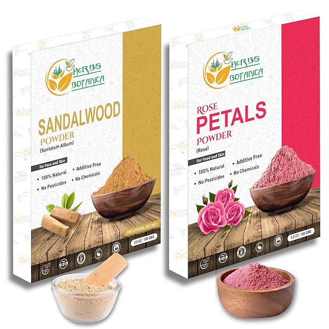 Sandalwood & Rose Petal Powder Combo Natural Powder Pack for Face Masks, DIY Beauty & Skincare 2 Packs Each 3.5 oz Finely Ground for Smooth Application