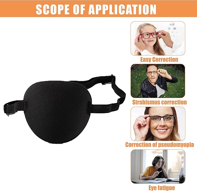 Eye Patches for Adults，2 Pcs Medical Eye Patches for Amblyopia Lazy Eye Patches for Left or Right Eyes，Black 3D Adjustable Eyepatch