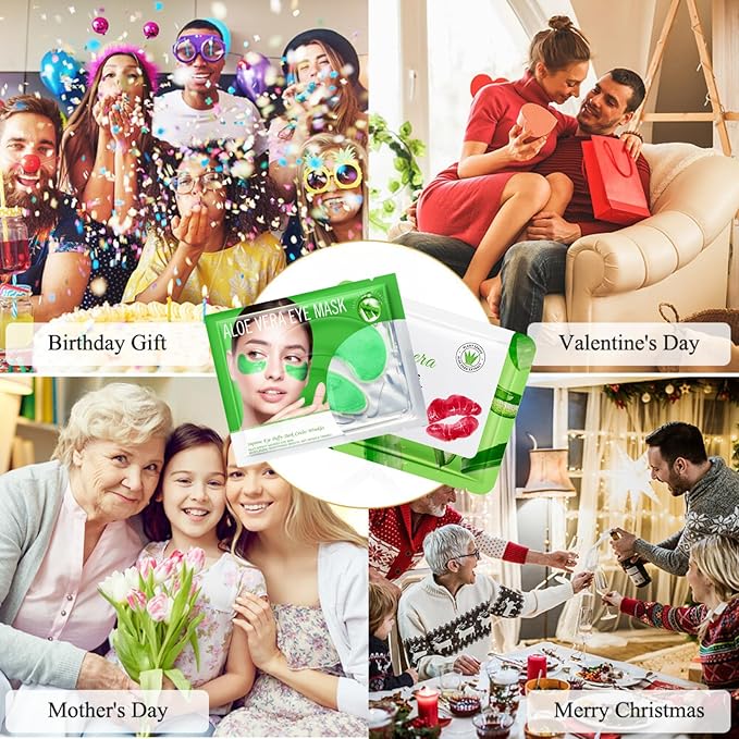 30 Pairs Lip Masks & Eye Mask - Aloe Vera Under Eye Patches for Women - Moisturizing Lip Mask for Women - Firming Eye Patches for Puffy Eyes and Dark Circles - Under Eye mask Easter Basket