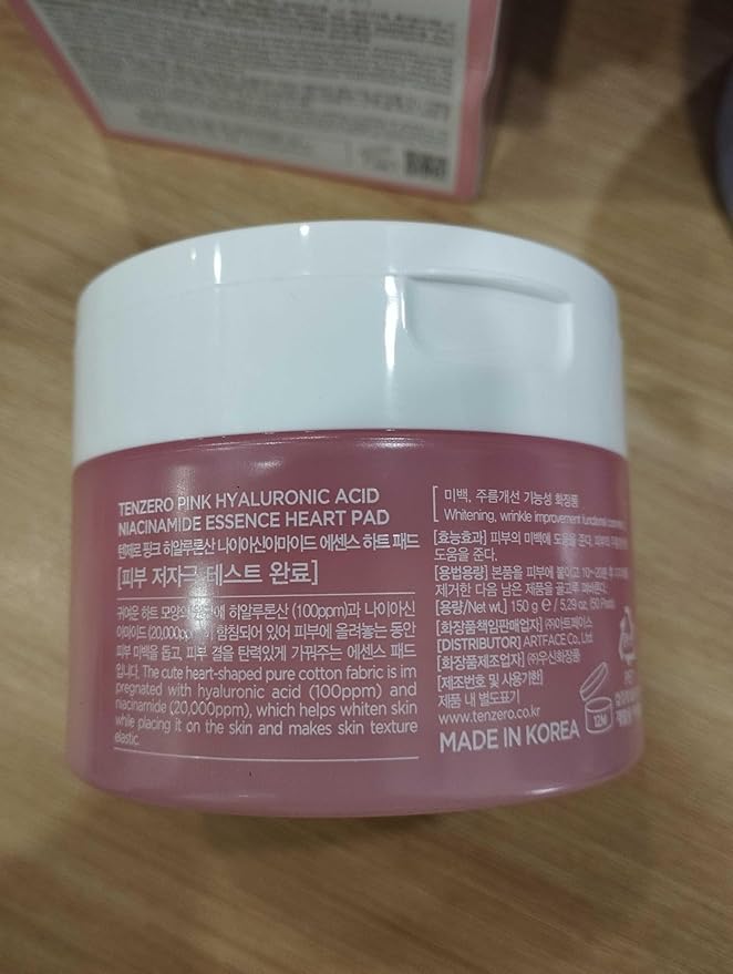 TENZERO Pink Hyaluronic Acid Niacinamide Serum Heart Pad 50ea, Hydrating & Brightening Glowing Face Toner Pads, Korean Facial Radiance Pads, Dry Skin, 150g