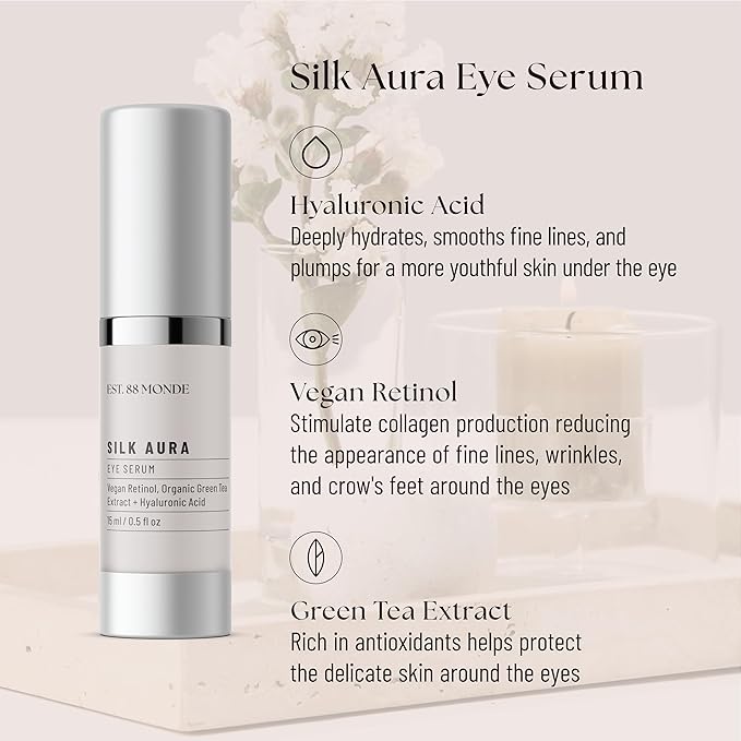 EST. 88 Monde Under Eye Serum – Vegan Retinol & Hyaluronic Acid, Treats Dark Circles, Eye Bags, Puffiness, Fine Lines & Wrinkles – 0.5 Fl Oz