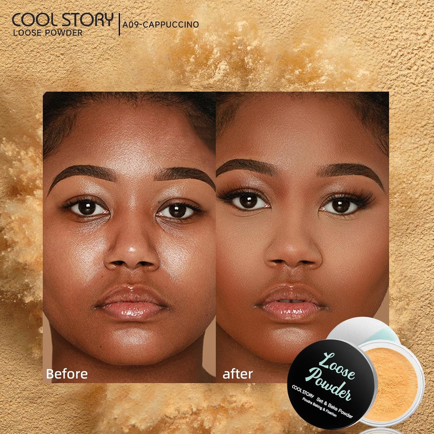 Loose Setting Powder, Bake Makeup Powder Full Coverage Matte Finish (Cappuccino, 6g/O.21oz)