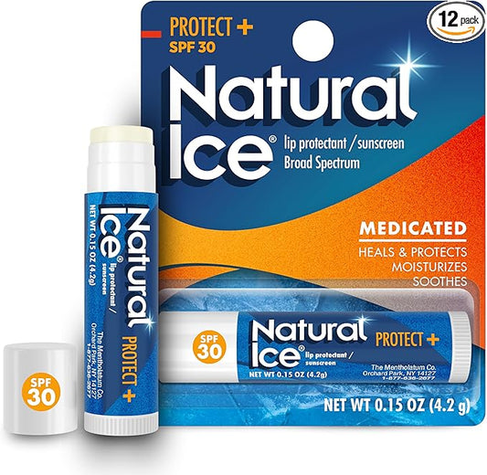 Mentholatum (R) Natural Ice (R) Sport Broad Spectrum SPF 30 Medicated Lip Balm - 12 Pack of 4.2 g Tubes