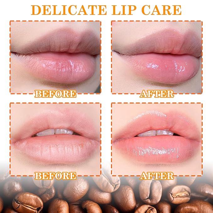2 Pack Coffee Bean Lip Scrub Set,Long Lasting Moisturizing Lip Scrubber Exfoliator, Cleansing Hydrating Lip Exfoliator Scrub and Moisturizer Kit for Chapped Dry Lips