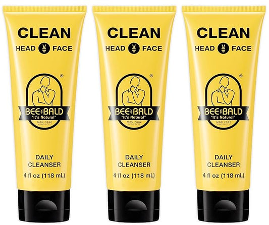 Bee Bald CLEAN Daily Head & Face Cleanser, Refreshes and Thoroughly Washes, Premium Bald Head Care for Men and Women, 4 fl oz (Pack of 3)