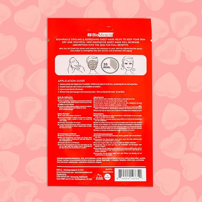 BioMiracle Cooling & Refreshing Peppermint Face Mask (10 Pack) (10 Sheets)