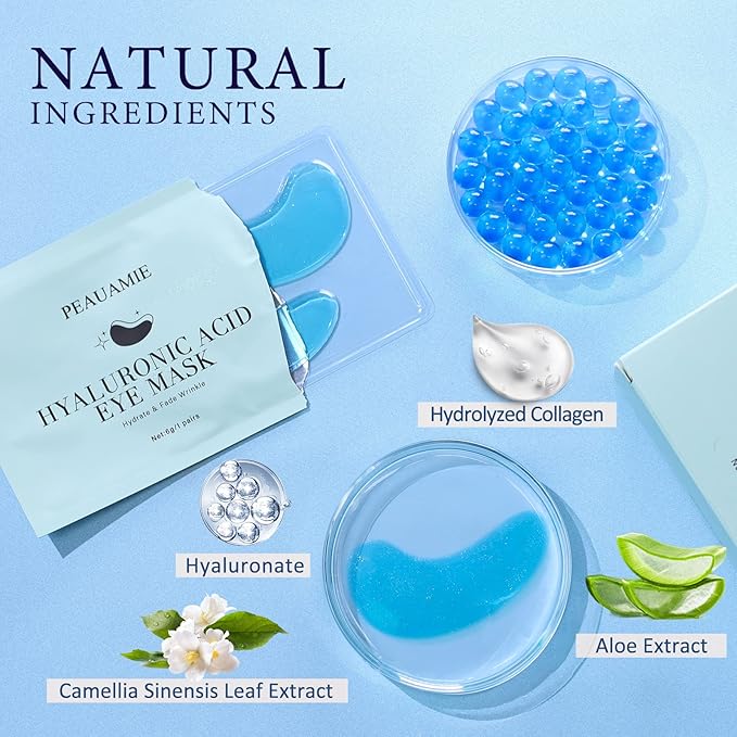 Hyaluronic Acid Eye Mask for Dark Circles and Eye Bags & Kojic Acid Soap Moisturizing Deep Cleansing for Face and Body