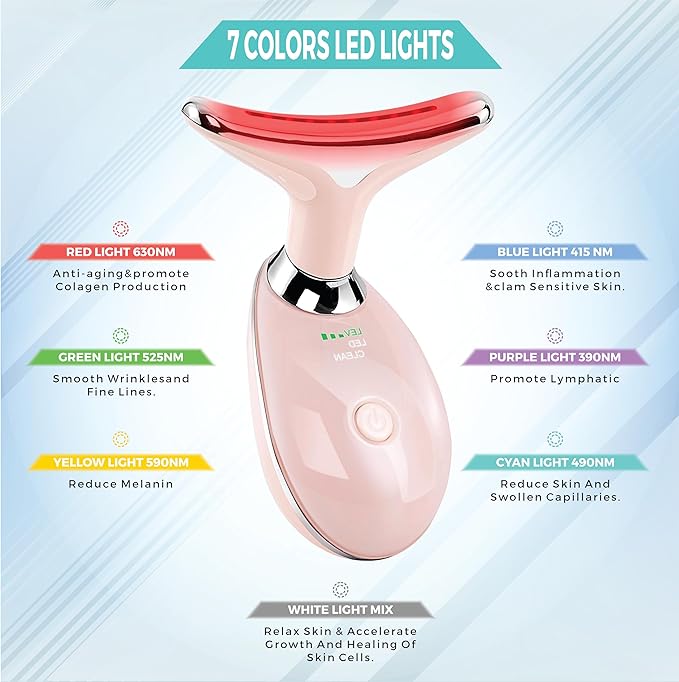 Facial Massager for Face and Neck, Red-Light-Therapy-for-Face and Neck, Face culpting Wand with 7 Color, at-Home Face Tool for Skin Care (Pink)