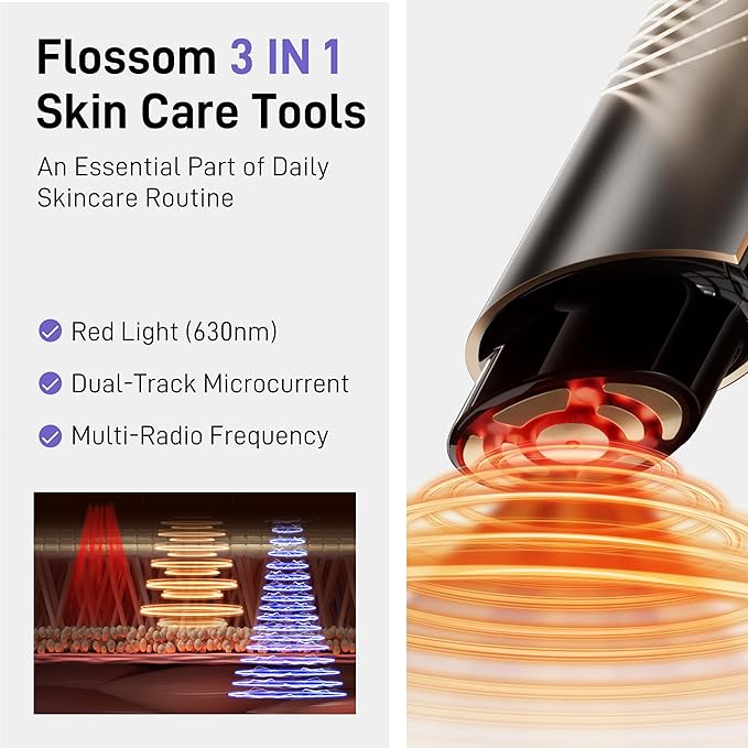 FLOSSOM FR100 PRO Facial Beauty Device with Moisturzing Gel - 3 in 1 Skin Firming, Smoothing and Absorption Boosting Professional Home Beauty Device