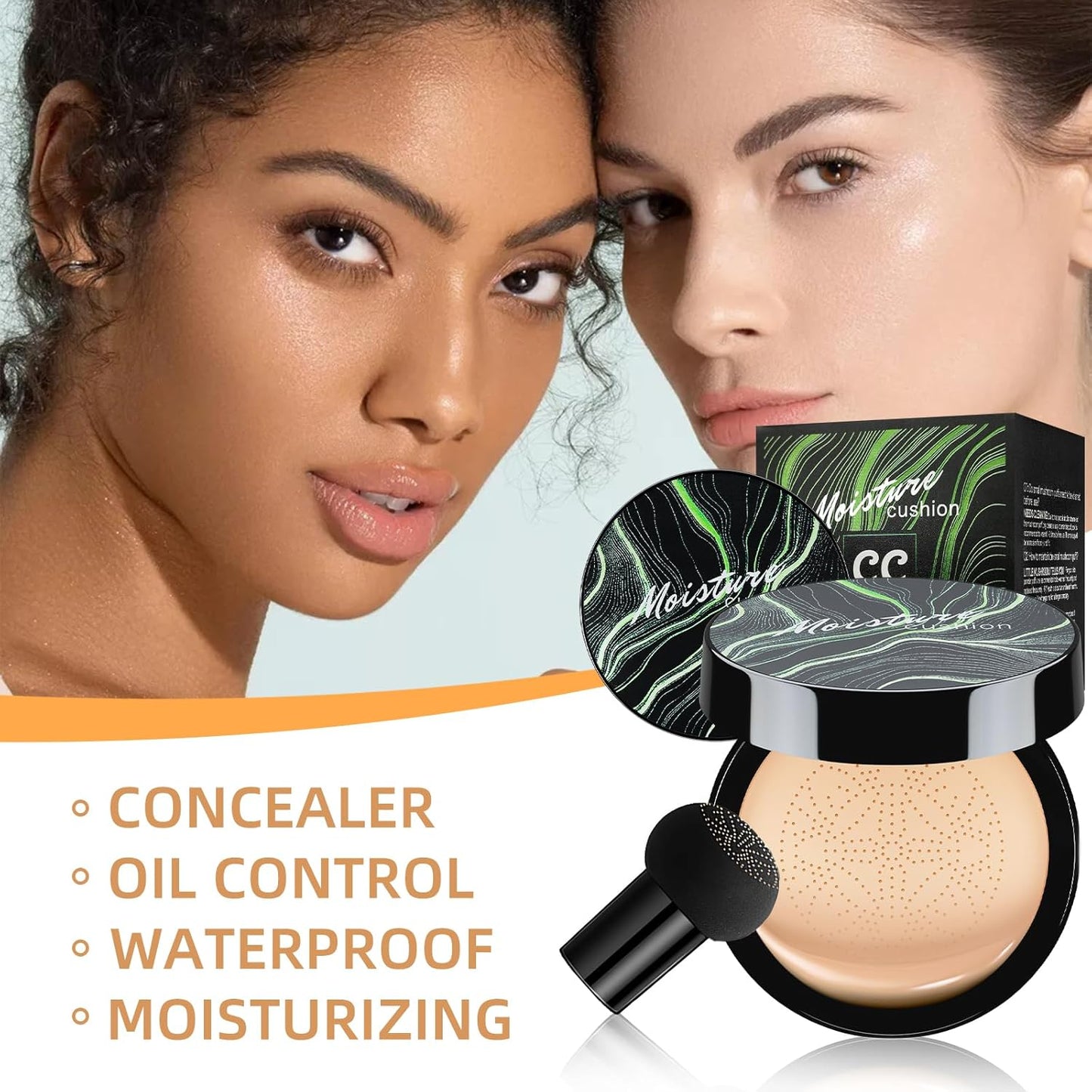 Mushroom Head Air Cushion CC Cream - BB Cream Foundation Makeup Moisturizing Concealer Long-Lasting, Cushion Foundation Full Coverage Self Adjusting for Mature Skin & All Skin Types (Natural)