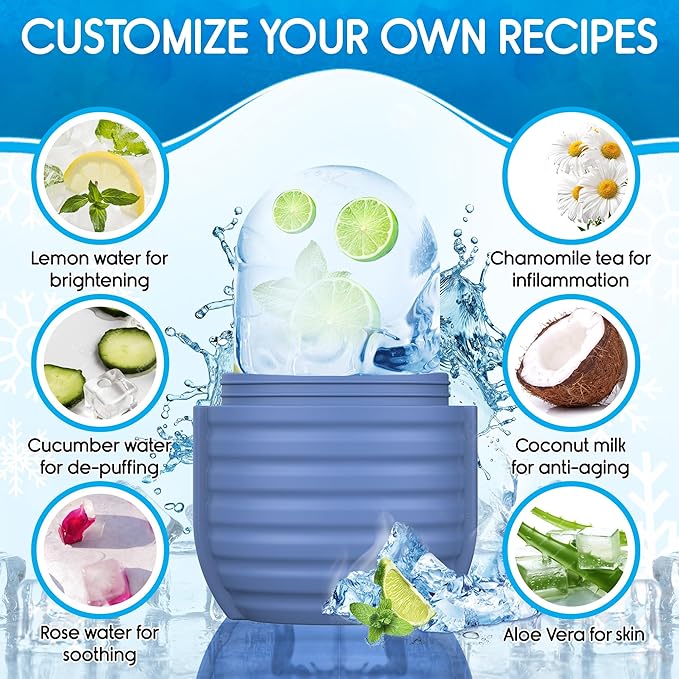 2Pcs Ice Roller for Face, Ice Face Roller, Reusable Silicone Ice Mold for Face, Facial Beauty Ice Roller Skin Care Tools for Shrink Pores Anti Wrinkle Reduce Puffiness (Blue + Pink)