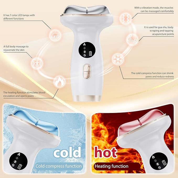 Upgraded Hot & Cold Dual Mode Face and Neck Beauty Massager, 7 in 1 LED Facial Sculptor, 7 Modes -Micro - Vibration - 7 Light -Heating -Ice Compress for Home Skin Care, Face Lift Device