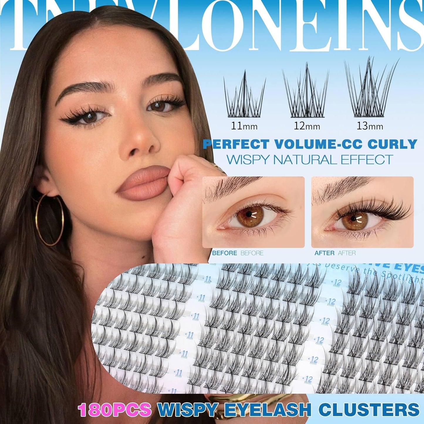 TNFVLONEINS Natural Lash Clusters Kit Wispy Lash Extension Kit Manga Eyelash Extension Kit Fairy Eyelash Clusters Kit DIY Eyelash Clusters Lashes 180Pcs Cluster Eyelash Extensions Individual Lashes