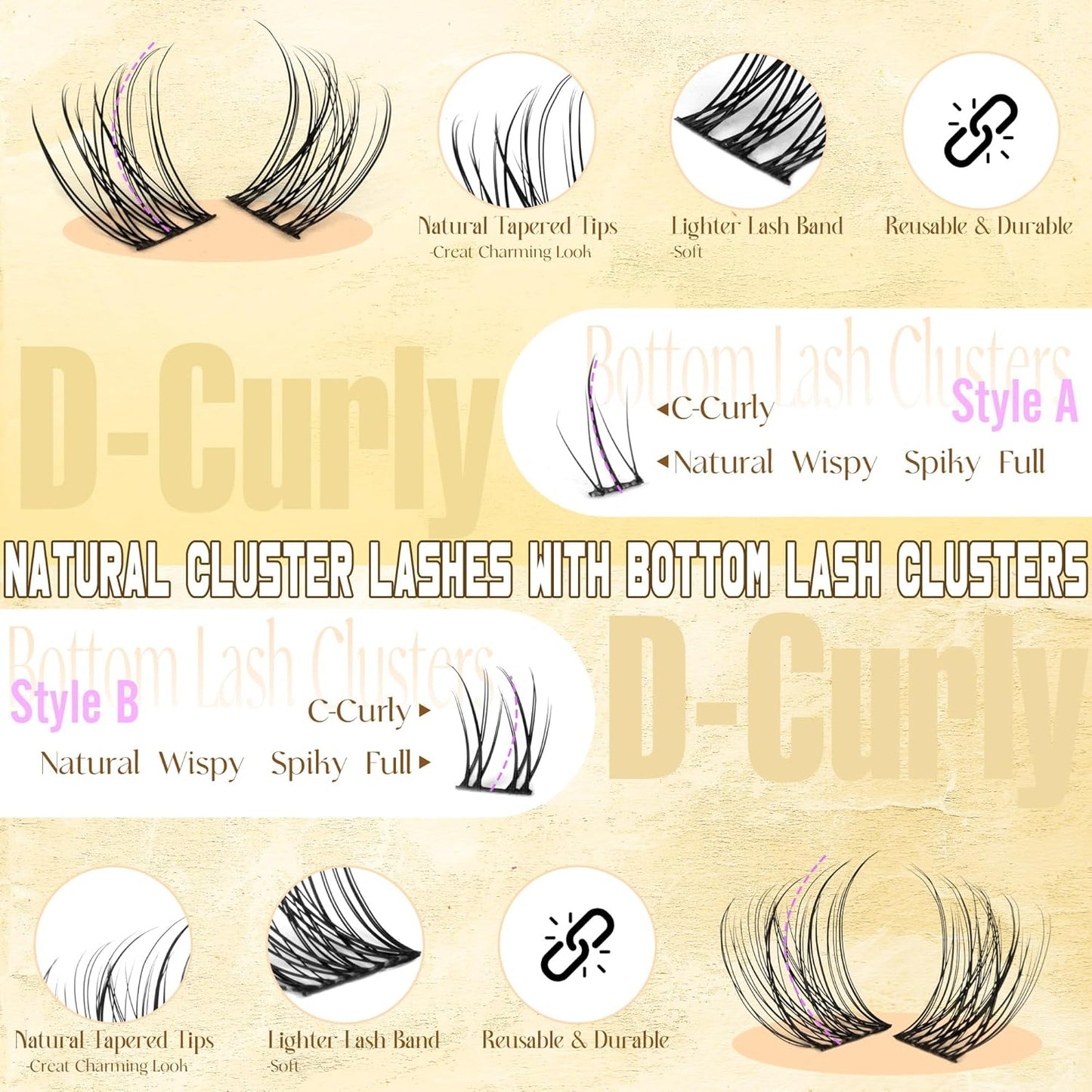 Ruairie Lash Clusters Kit Natural Lash Extension Kit 4 Styles Wispy Eyelash Extension Kit D-Curly Eyelash Clusters Kit 156pcs Cluster Eyelash Extensions Kit with Bottom Lash Clusters