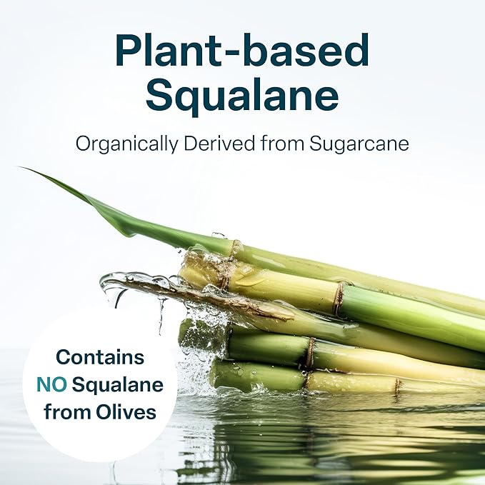 QRxLabs Pure Plant-Based Squalane Oil with Vitamin E (2 oz) - Organic ECOCERT/USDA Certified Squalane from Sugarcane - Moisturizer for Face, Body, Skin & Hair