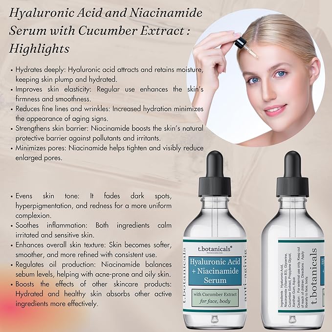 Pure Hyaluronic Acid and Niacinamide Serum with Cucumber Extract 2/4/8 oz. Minimize Pores Helps to Eliminate Fine Lines Plumping Anti-Aging Face Skin Intense Hydrating and Moisturizing (4 oz.)