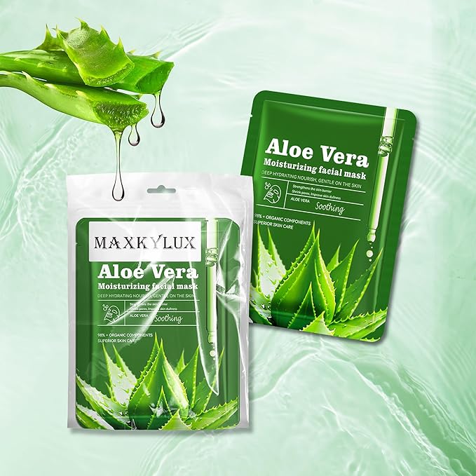 Aloe Vera Soothing Mask Hydrating Face Masks Skincare Moisturizing Facial Sheet Mask Skin care for Dry, Oily, Sensitive Skin Face Mask for Acne, Sun Care, Calming, 25ml/0.88oz, Pack of 10