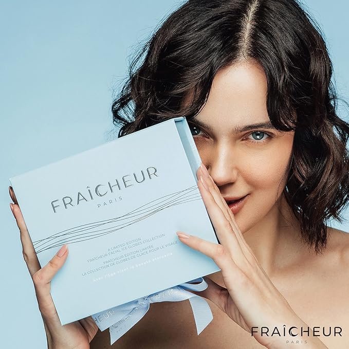 FRAÎCHEUR ICE GLOBES | Frozen Cryo Roller for Cold Facial Massage | Skincare Cooling Glass Massager with Anti-Freeze Liquid Inside | Reduce Puffiness, Pores and | Bonus Massage Techniques eBook (BLUE)