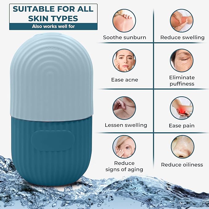Luxury Cooling Ice Face Roller - Silicone Ice Mold for Face, Eyes, and Neck (Blue)