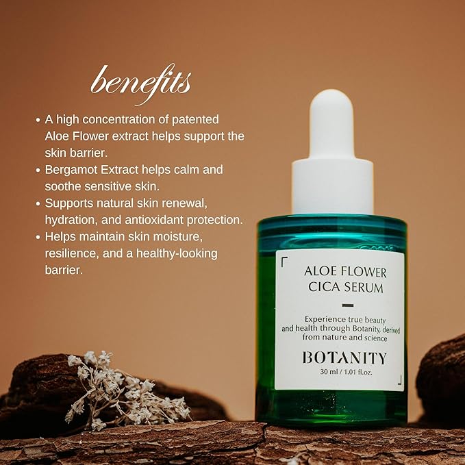 Aloe Flower Cica Serum, 1.01 fl. oz. (30ml), Korean Calming Glow Serum, Rapid Soothing & Moisturizing, For Sensitive Skin