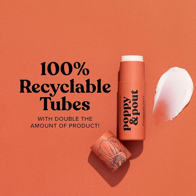 Poppy & Pout Pomegranate Peach Jumbo Lip Balm | All Natural Lip Balms & Moisturizers | Hydrates with Beeswax, Vitamin E, Organic Coconut Oil | Cruelty-Free | Lip Balm in Recyclable Cardboard Tube