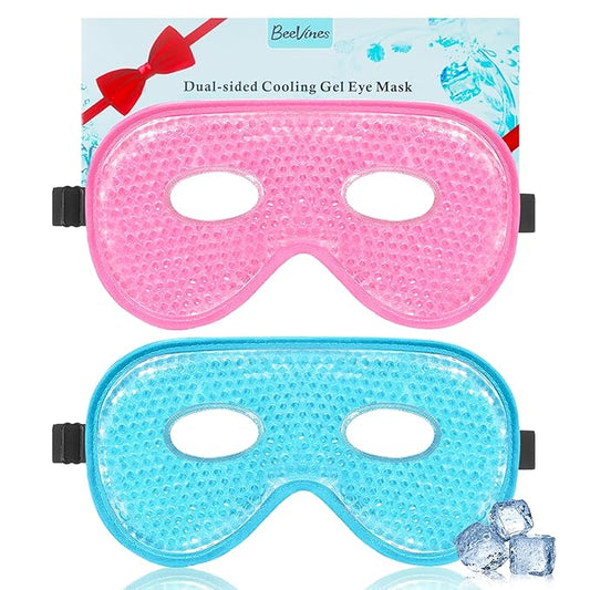 BeeVines Gel Eye Mask, 2 Pack XL Jumbo Size Cooling Ice Masks for Puffy Eyes for Men & Women, Cold & Warm Compress for Post Surgery, Puffiness, Allergies, Sinuses & Migraines Treatment
