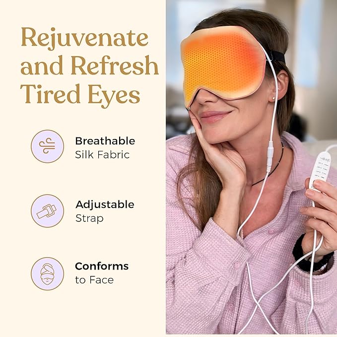 Heated Eye Mask for Dry Eye Relief - Stye Treatment, Warm Compress for Eyes, Sinus Mask, Electric Warming Patch - Champagne