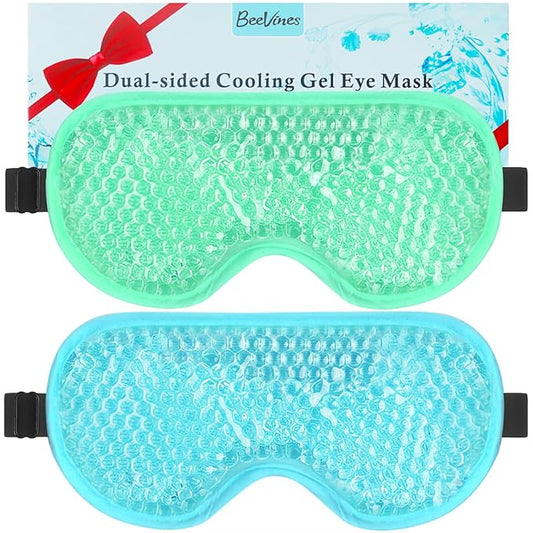 BeeVines Gel Eye Mask, 2 Pack Cooling Ice Masks for Puffy Eyes for Men & Women, Cold & Warm Compress for Post Surgery, Puffiness, Allergies, Sinuses & Migraines Treatment(Blue & Green)