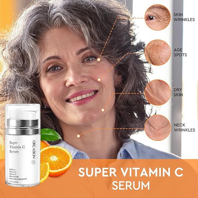 Super Vitamin C Serum For Women Over 70,Vitamin C Face Serum For Women Anti Aging Dark Spot Remover For Face Skin Care, Targets Age Spots, Wrinkles, Brightening, Pore Minimizer, Hydration 1.7fl Oz