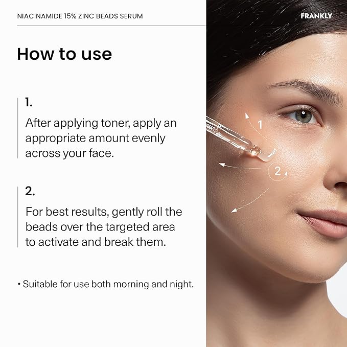 FRANKLY Niacinamide 15% & Zinc Beads Serum Jumbo: Acne & Dark Spots Care, Oil Control, Even Skin Texture & Glow | Vegan & Cruelty-Free | Non-Comedogenic All skin types Korean Skincare | 2.02 fl.oz