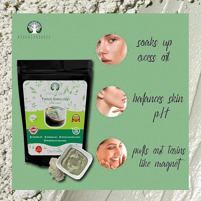 French Green Clay Powder 50 Gm | 100% Pure Montmorillonite Clay | Absorbs Excess Oil | Highly Recommended For Oily Skin | Deep Facial Cleanser