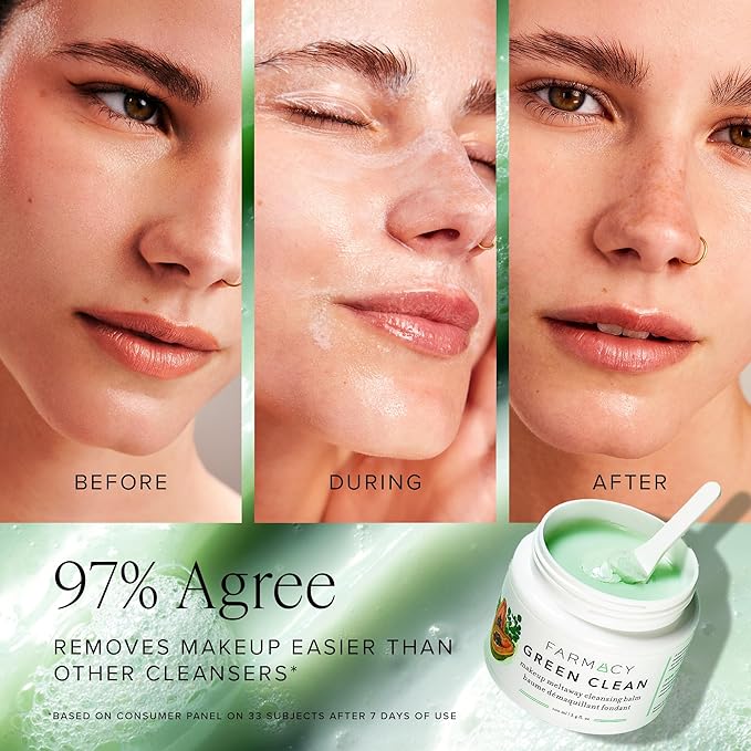 Farmacy Makeup Remover Cleansing Balm - Green Clean Waterproof Makeup Remover + Oil Based Cleanser - Gentle Exfoliating Double Cleanser - Melts From Balm to Milky Lather (200ml)