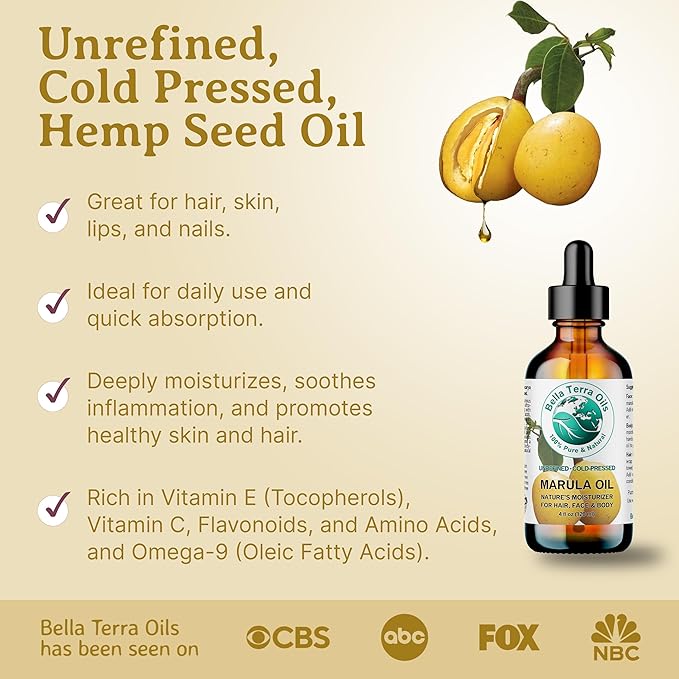 Bella Terra Oils - Marula Oil 8 oz - Cold-Pressed, Rich in Amino Acids & Antioxidants, the Epitome of Luxury Face Oil, Boost Your Glow