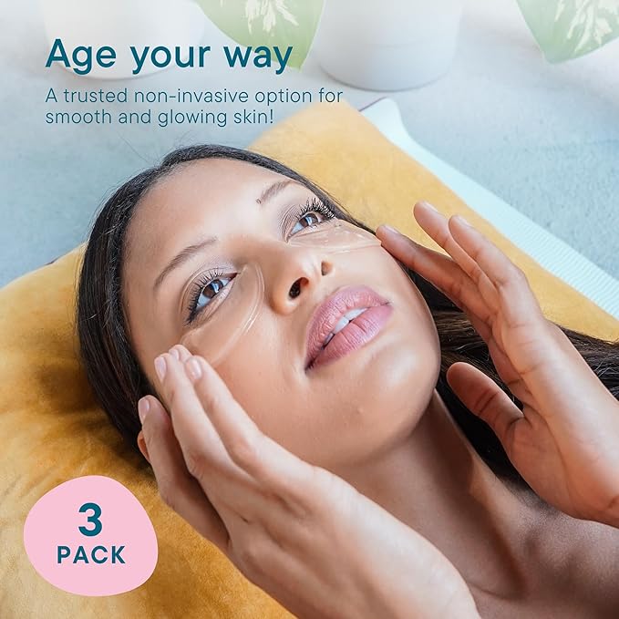 Frownies Under Eye Gel Patches for Puffy Eyes - Dark Circles with Cactus Collagen - Reusable, 3 Pack