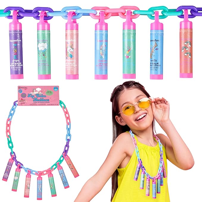 7pc Lip Balm Collection - Day Of The Week Necklace, Fashionable Colorful Jewelry Necklace Party Favors For Girls, Non Toxic