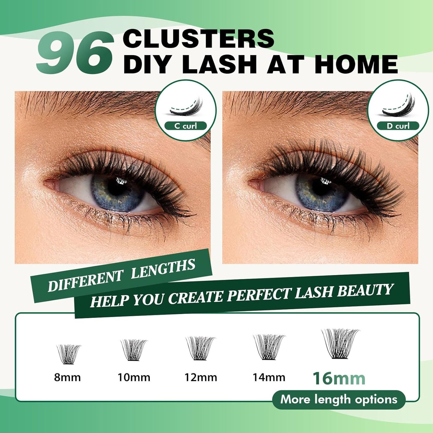 Lash Clusters 96pcs Individual Lashes Y11 D Curl 14mm Cluster Lashes KEYYOU Volume Wispy Lash Extension Soft&Comfortable Easy DIY at Home(Y11 D-14mm)