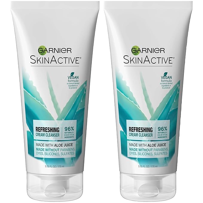 Garnier SkinActive Cream Face Wash with Aloe Juice, Dry Skin, 2 Count