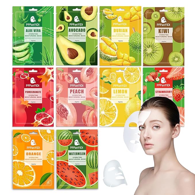 10 Pack Face Sheet Mask Skincare Set,Hydrating Facial Sheet Mask Skin Care Variety Kit,Moisturizing Sheet Facemask Skincare Collection Set for All Skin Types