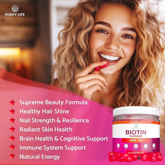 (Bulk - 120ct) Hair Growth Optimizer - Vegan Biotin Gummies - Tasty Biotin Supplement for Women & Mens Thicker Hair - Nail Growth & Strengthener for Brittle Breaking Nails & Skin Health, Gluten-Free