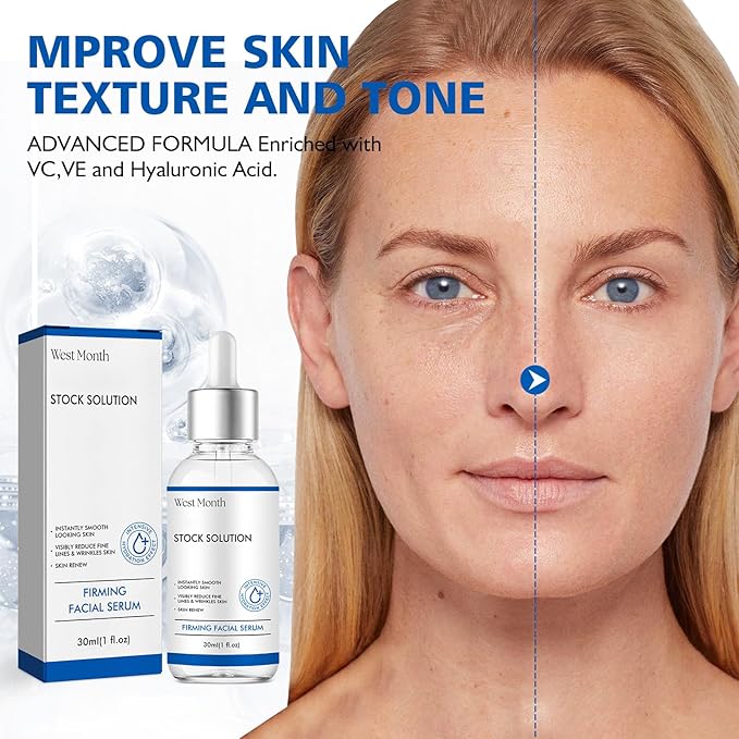 West Month Firming Facial Serum, Skincare Stock Solution, Stock Solution Facial Serum, Reduce Fine Lines Skin-Smooth Looking Skin, Deep Wrinkle Repair Serum, Suitable for All Skin Types(1PC)