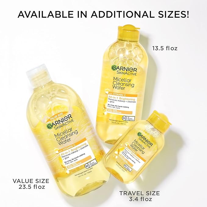 Garnier Micellar Water with Vitamin C, Facial Cleanser & Makeup Remover, Brightening & Hydrating, For All Skin Types, Vegan, Cruelty Free, 13.5 Fl Oz (400mL), 1 Count