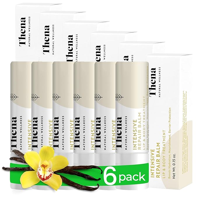 Organic Lip Treatment Balm Ultra Hydrating & Nourishing Care for Dry, Chapped, Cracked Lips & Skin, Visibly Smooths Wrinkles & Fine Lines, Natural Skin Care, 6 Pack Gift Set, Women & Men