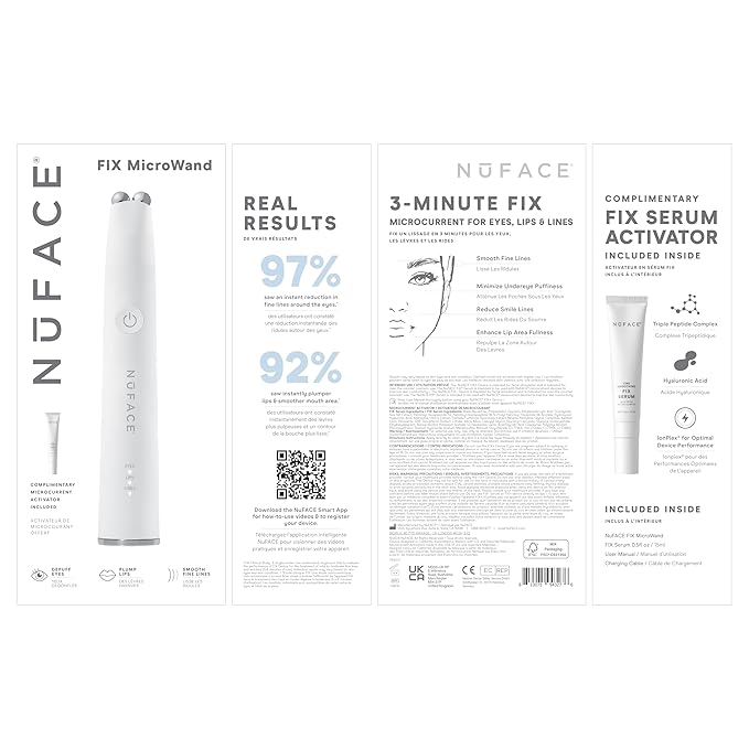 NuFACE FIX MicroWand Microcurrent Facial Device, FDA Cleared - Eyes, Lips & Lines Treatment with Serum Activator - Lip Plumper, Eye Depuffing Wand, Wrinkle & Smile Line Reducer, 3 On-the-Go Modes