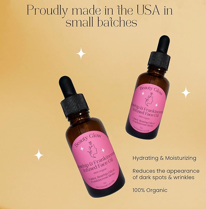 Frankincense Resin Infused Organic Castor & Rosehip Oils for Face Age Defying Miracle Facial Moisturizer Cold Pressed Serum Natural Skincare Hydrates Skin Moisturizing 1 Fl Oz