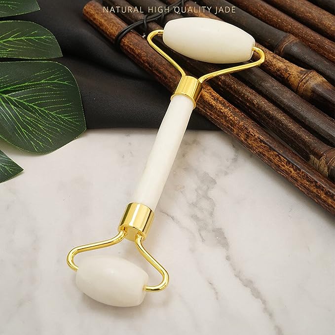 Face Roller Jade Roller for Face, Eye & Neck Skin Care, 100% Genuine Jade Stone Facial Roller Massager, Eye Roller for Puffy Eyes, Facial Rollers for Aging Skin, Facial Self Care for Women(White)