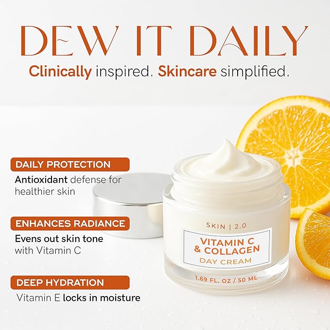 Vitamin C & Collagen Daily Face Moisturizer - Dermatologist Tested,Tightening, Brightening - Anti-Aging, Clean Beauty, Cruelty-Free Korean Skincare, All Skin Types - 1.69 Fl oz (2-Pack)