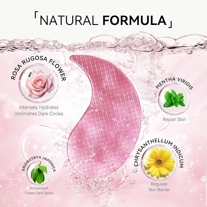 BREYLEE Rose Eye Mask - 60 Pcs Under Eye Treatment for Puffy Eyes, Wrinkles, Dark Circles and Fine Lines (Rose)